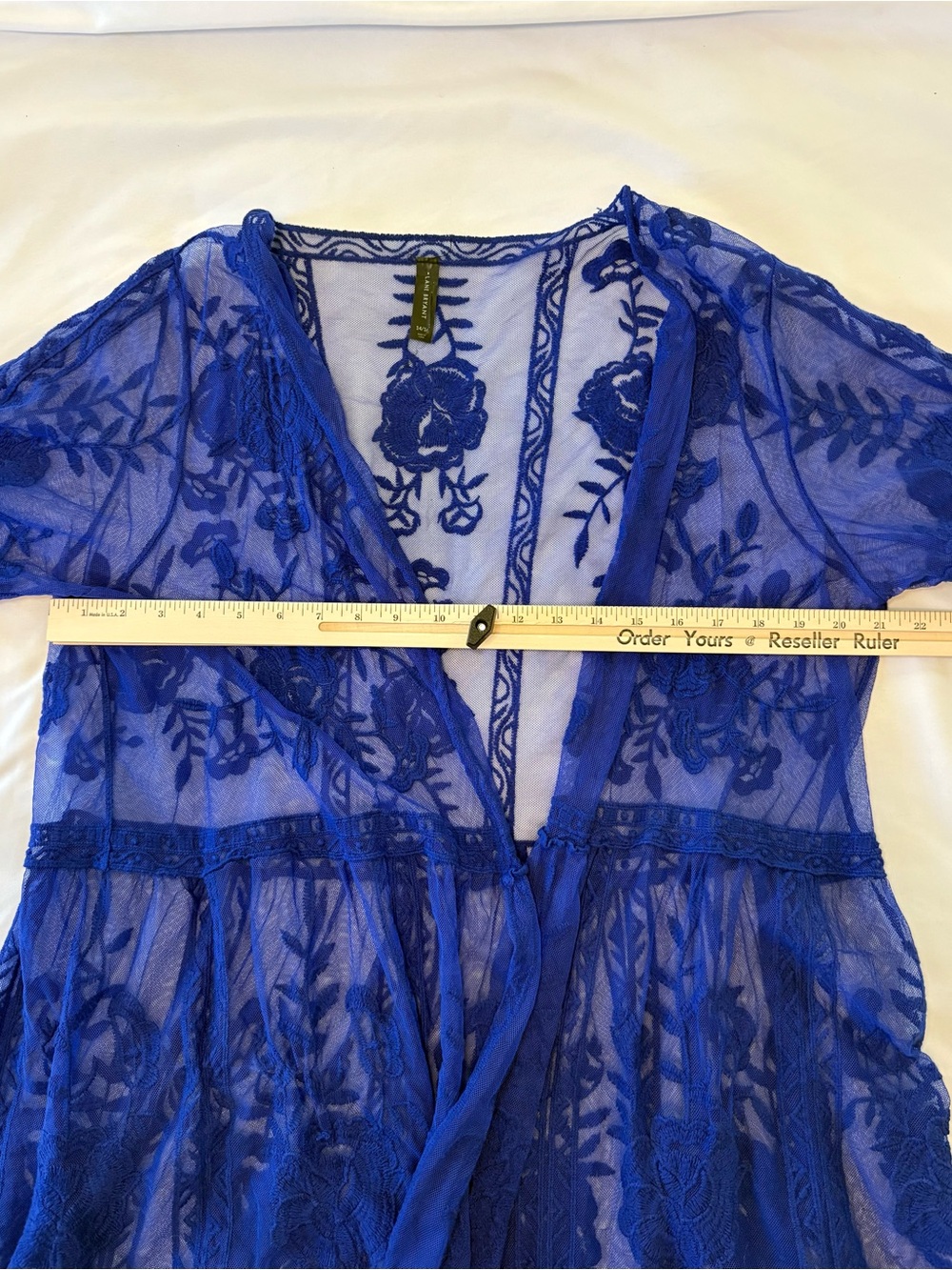 Lane Bryant Sheer Embroidered Lace Kimono in Cobalt Blue Cover Up Size 14/16 - Picture 3 of 6